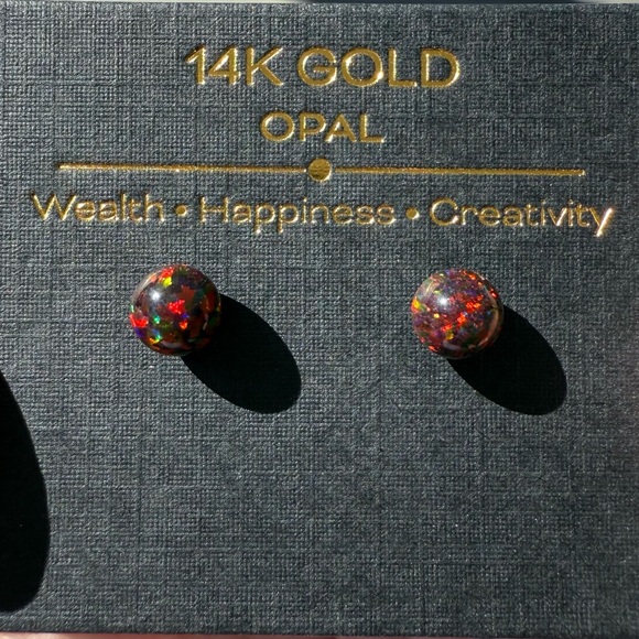 14K Gold Black Opal Stud Earrings